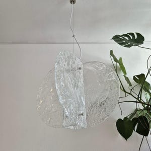 Large Carlo Nason Pendant Light / Mazzega Ceiling Lamp / Iced Glass murano /  Vintage italian lighting / Designer Lighting / Italy 60&#39;s