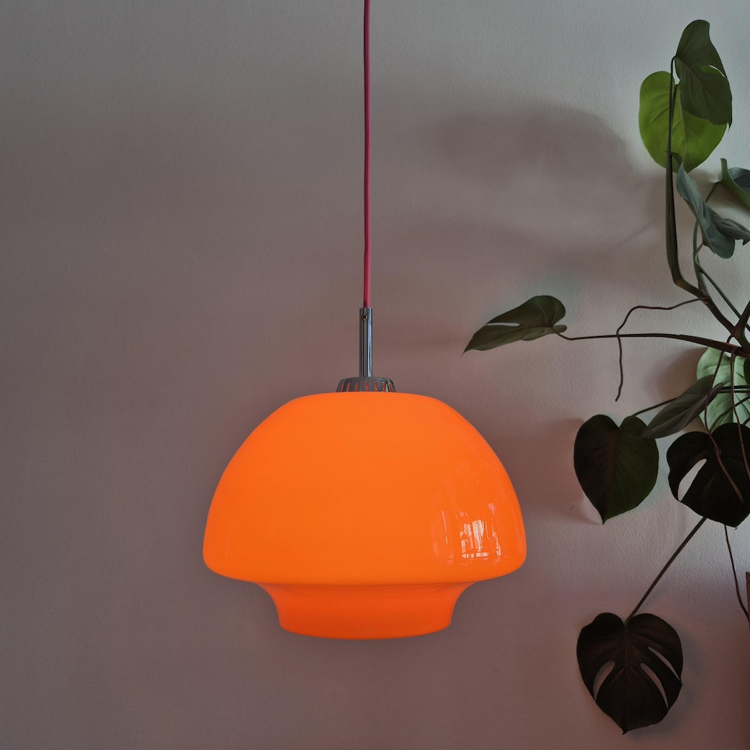 Space Age Glass Pendant Light / Orange Cased Glass Ceiling Light / Mid — free download