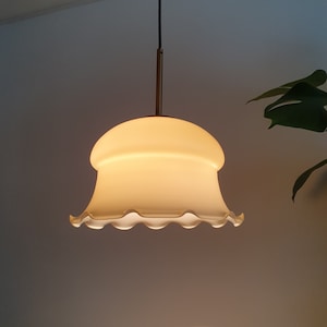 Rustic Pendant light/ Vintage Pendant Lamp/Beige Opaline Glass Hanging Light/ Fazzoletto Style Light / Retro/ Yugoslavia/ 70s