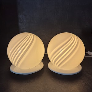 Pair of Vintage Murano swirl Bedside Lamps / Murano Table lamp / Bedside Murano Lamp / Made in Italy 70s