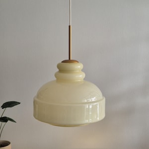 Vintage Opaline Glass Pendant Light / Ceiling Beige Glass Light / MCM Pendant Light / Mid Century Modern Hanging Light / 70s Light