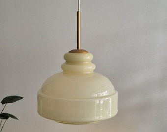Vintage Opaline Glass Pendant Light / Ceiling Beige Glass Light / MCM Pendant Light / Mid Century Modern Hanging Light / 70s Light