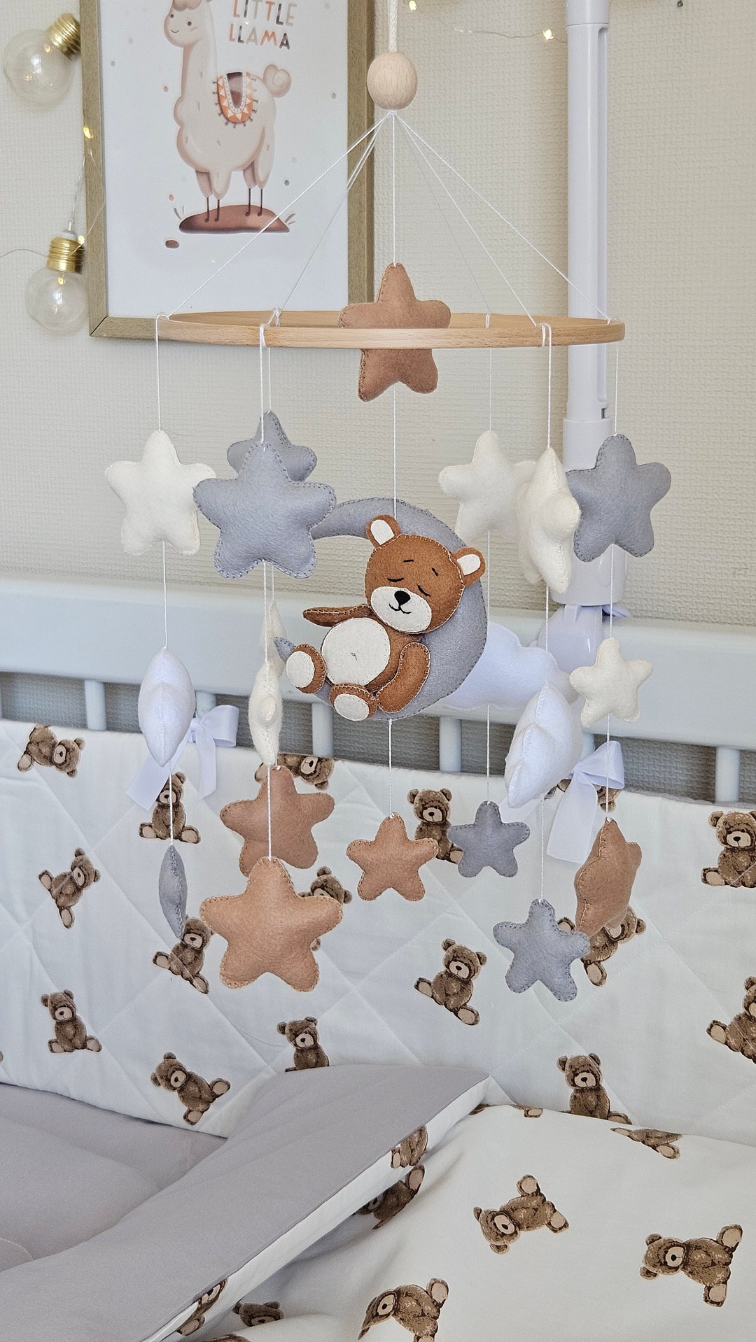 Teddy Bear Baby Mobile | Moon & Stars Felt Nursery Decor - Etsy