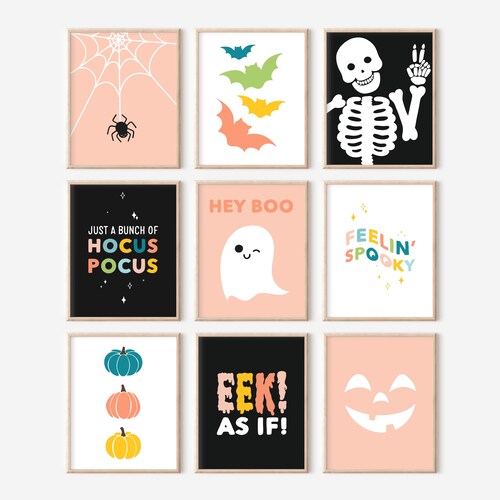 Set of 9 Halloween Prints, Colorful Halloween Prints, Halloween Decor, Halloween Bundle, Hand-drawn  Art, Cute Prints, Halloween Printables