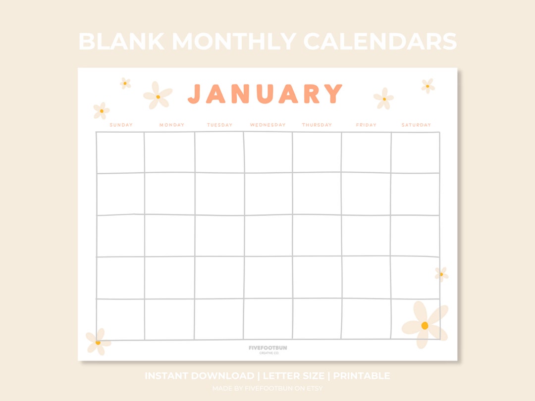 Hand Drawn Blank Monthly Calendars Printable Landscape Cute - Etsy