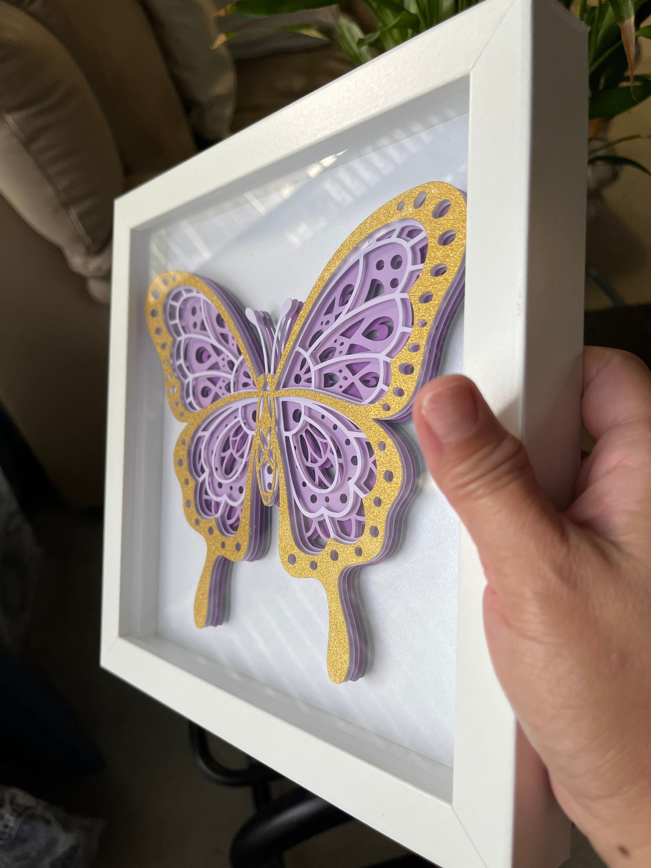 Layered Paper Butterfly in Shadow Box, 8x8 Shadow Box With 3D Butterfly