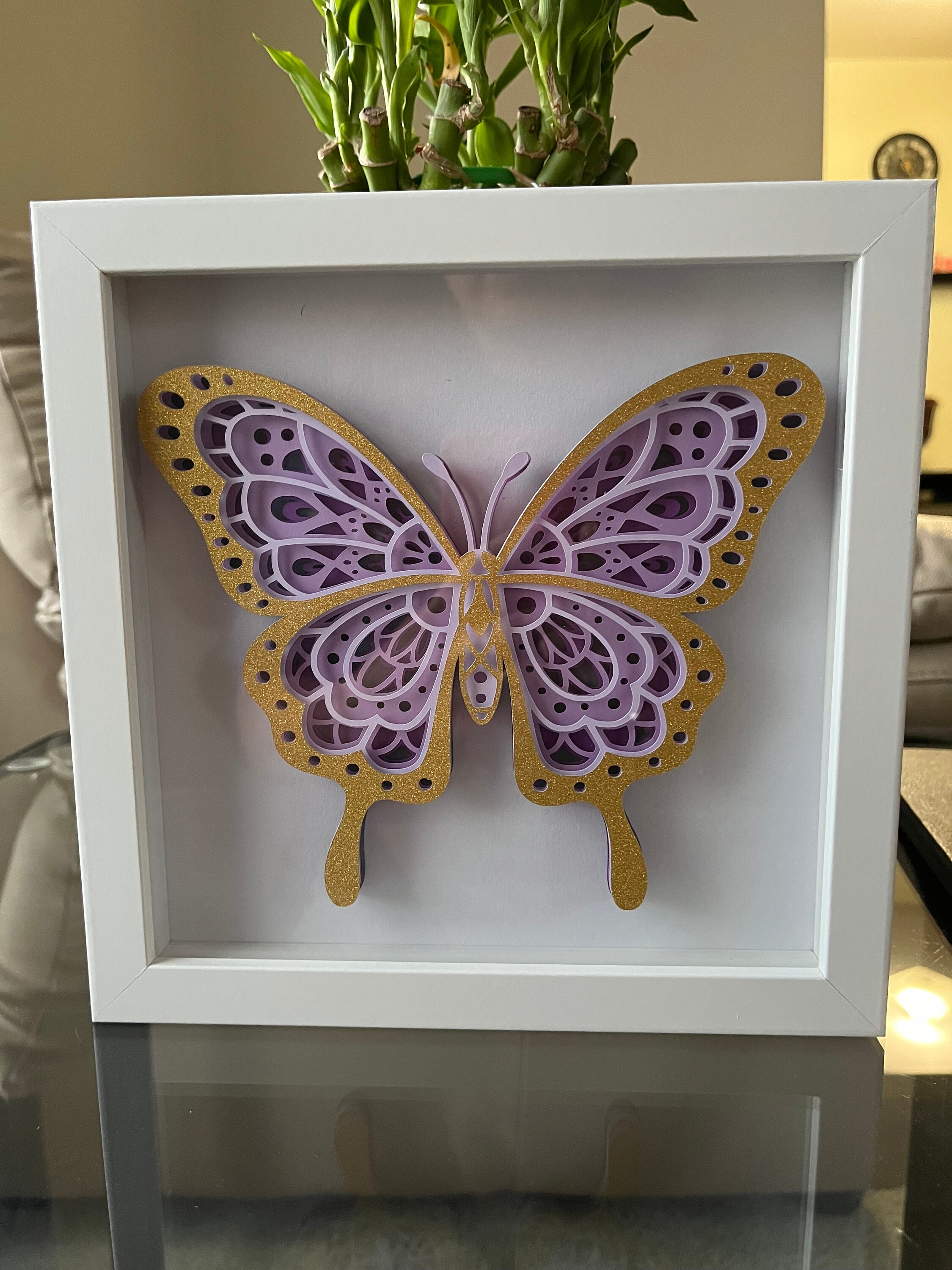 Layered Paper Butterfly in Shadow Box, 8x8 Shadow Box With 3D Butterfly