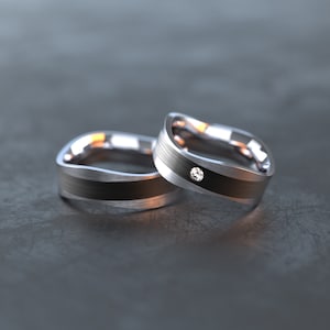 Partner rings made of carbon and stainless steel - wedding rings / wedding rings / friendship rings - S001