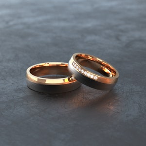 Rings made of carbon and stainless steel - wedding rings / wedding rings / partner rings / friendship rings - S002