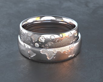 Eheringe Weltkarte - Ring mit Kontinenten - Edle Trauringe aus 925 Silber - Ring für Reisebegeisterte und Weltenbummler - Model 4851