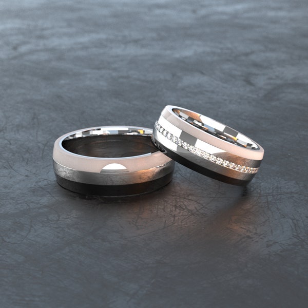 Tricolor Rings / Black / White / Silver / Stainless Steel Partner Rings - Wedding Rings / Wedding Rings / Friendship Rings - C007