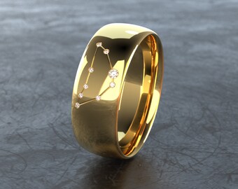 Sternzeichen-Ring "Steinbock" - 333er Gelbgold - Ring mit Sternbild - echte Diamanten - eine wunderschöne Geschenkidee