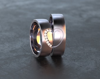 Partnerringe aus Titanium - Herz Ringe - Trauringe / Eheringe / Freundschaftsringe - T015