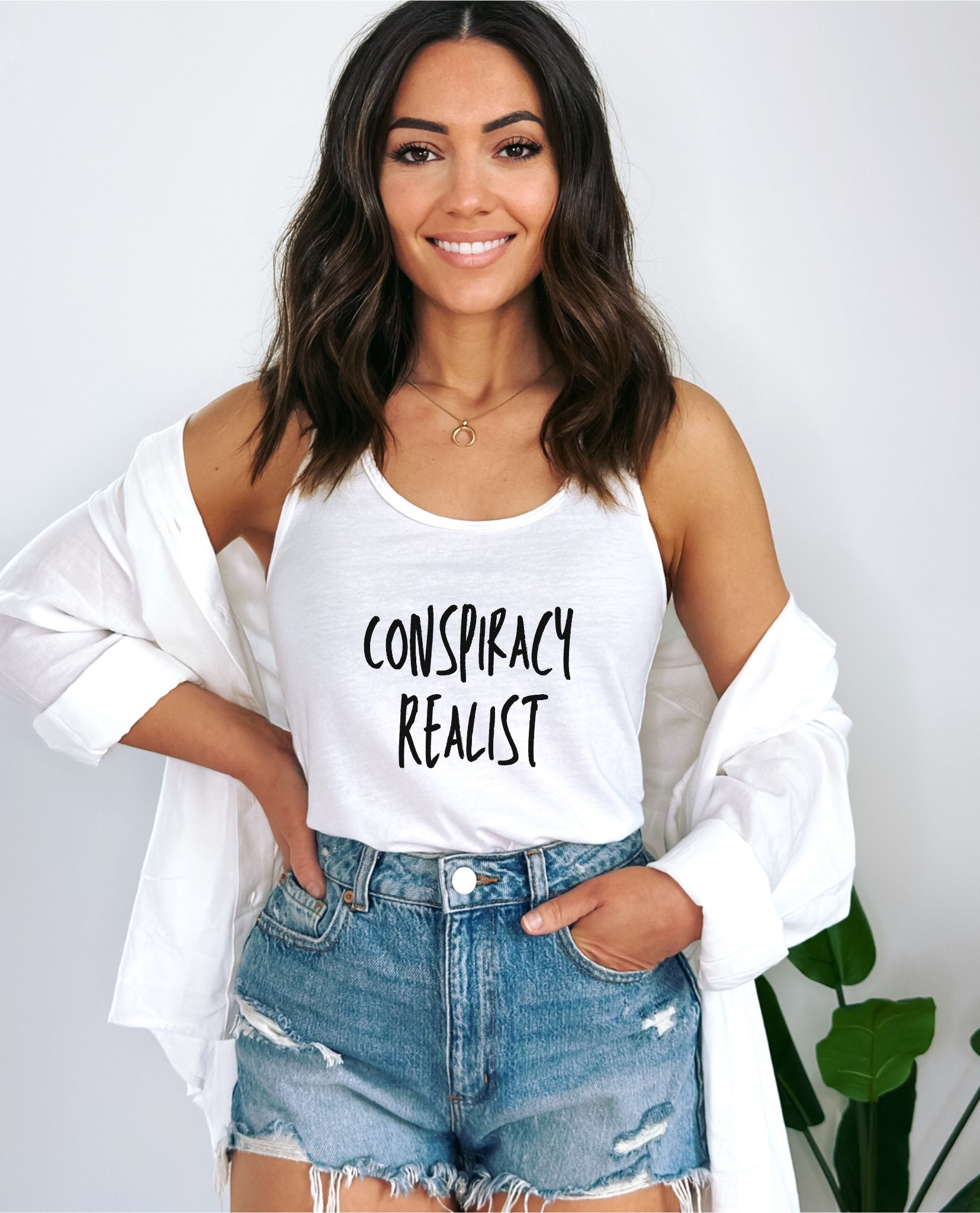 Conspiracy Realist Women's Racerback Tank Top, Women's Favorite Tank, Conservative Women's Gift, Funny Tank Top, Women's Summer Clothing