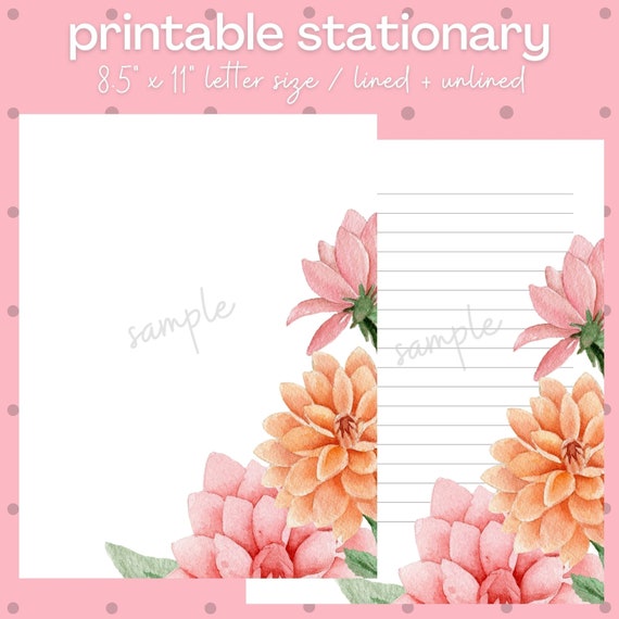 Printable Stationary Paper/watermark Floral/stationary Paper | Etsy