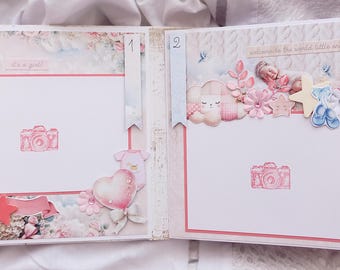 Handgjort scrapbookingalbum 8x8 tum fotoalbum för flicka 12 månader