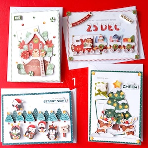 Kerstkaarten 3d set van 4 handgemaakte schattig met enveloppen