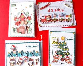 Christmas cards 3d set of 4 handmade cute with envelopes