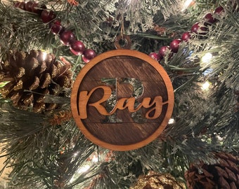 Hand-painted Personalized Wood Name & Initial Holiday Ornaments