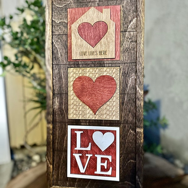 Interchangeable 4” x 4” Hand-painted Wood Valentine’s Day Tiles for Interchangeable Frame