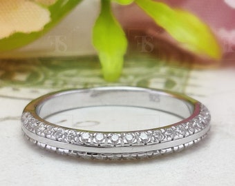 Moissanite Wedding Band, Knife Edge 925 Sterling Silver Ring