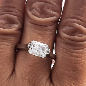 Radiant Cut Solitaire Engagement Ring Women, Radiant Moissanite Diamond Ring Women, East West Tension Ring, Anniversary Gift For Women