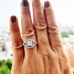 Princess Cut Halo Verlobungsring, Rundschliff Moissanite Twisted Brautring, Art Deco Infinity Halo Ring In 925 Silber, Geburtstagsgeschenk Für Sie
