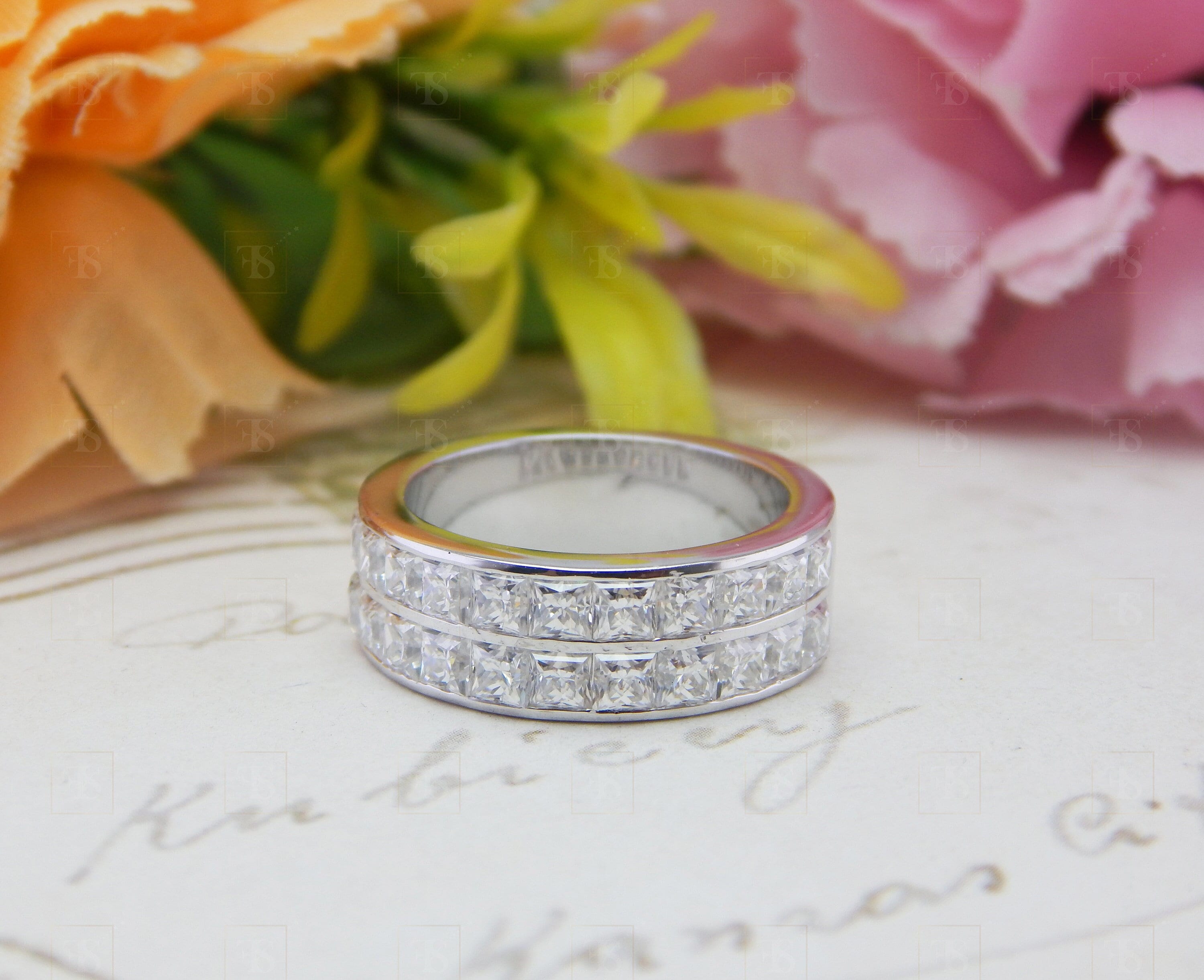 Moissanite - Alianza De Boda Para Mujer, Plata De Ley 925, Anillo De