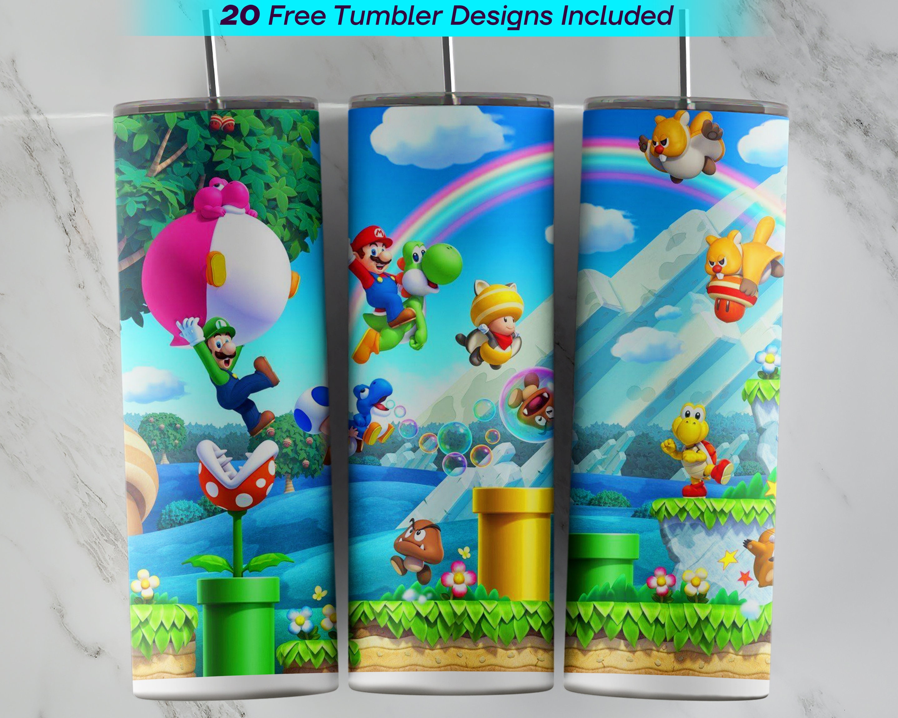 20 Oz Mario Tumbler Wrap Mario Sublimation Design 20 Oz Etsy