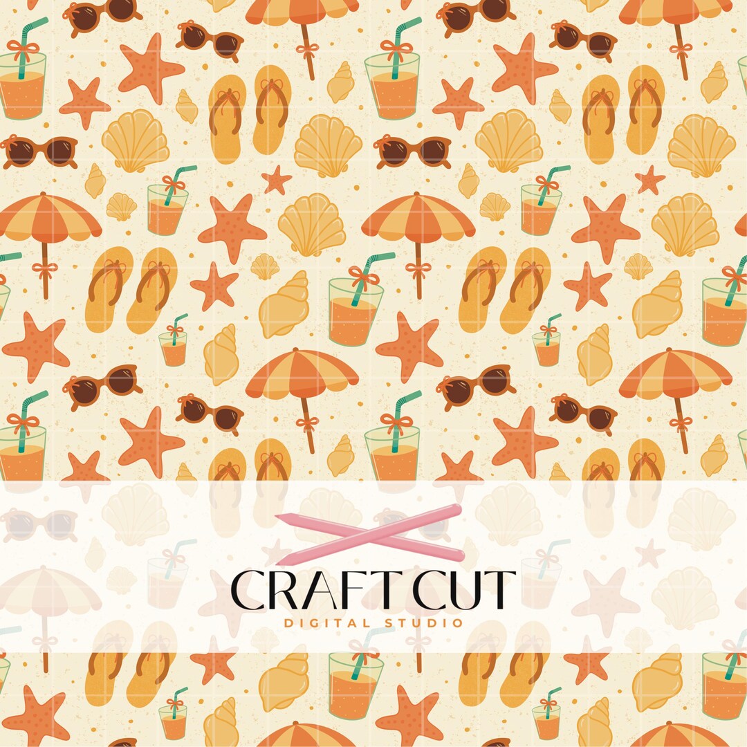 Beach Summer Seamless Pattern PNG | Retro Orange Digital Paper | Shells ...