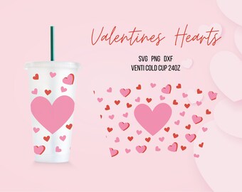 Valentines Hearts Cold Cup SVG, 24oz Venti Tumbler Wrap (digitale download)