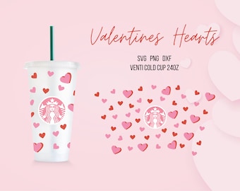 Valentine Hearts Venti Cold Cup SVG, 24oz Tumbler Wrap (digitale download)