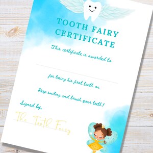 Tooth Fairy Certificate for Boy A4 Printable Artwork Digital File