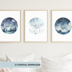 Frozen Inspired Quotes Carteles de acuarela de invierno - Sutil arte de pared escandinavo para habitación infantil o guardería - A3 JPEG