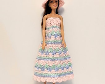 Dress And Hat Set Fashion Doll, Gift For Girl, Gift For Granddaughter, 2 Piece Set, Summer Dress, Handmade, Crochet, Knit, by LTDollClothes