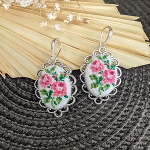 Floral Jewelry: Handmade Embroidered Rose Earrings