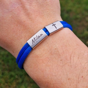 Engraved bracelet with name and cross, baptism, personalized bracelet, personalized gift, communion bracelet, confirmation bracelet,