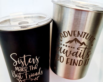 Stainless steel cup, drinking cup, 350ml, cup with engraving, birthday, siblings, party cup, gift, camping, friends, adventure