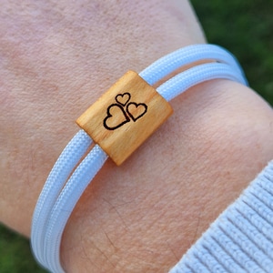 Engraved wooden bracelet, hearts, surfer bracelet, personalized bracelet, wood, engraved bracelet, Mother&#39;s Day, Valentine&#39;s Day, birthday, couple