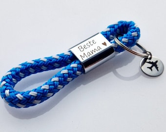 Keyring, Sailing Rope, 8mm, Engraved, Personalized Gift, Valentine's Day, Mother's Day, Father's Day, Gift, Wedding