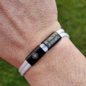 Engraved bracelet coordinates, world map, compass, surfer bracelet, personalized bracelet, jewelry, family, Mother&#39;s Day, Valentine&#39;s Day, gift