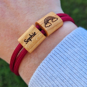 Engraved wooden bracelet, surfer bracelet, personalized bracelet, wood, engraved bracelet, Valentine&#39;s Day, name engraving, rainbow