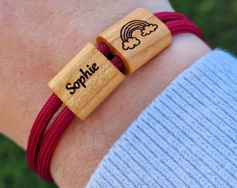 Engraved wooden bracelet, surfer bracelet, personalized bracelet, wood, engraved bracelet, Valentine's Day, name engraving, rainbow