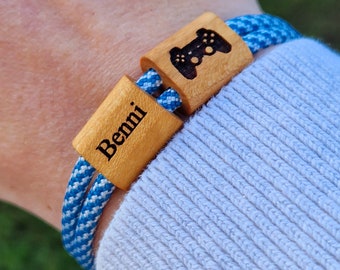 Engraved wooden bracelet, surfer bracelet, personalized bracelet, wood, engraved bracelet, Valentine's Day, name engraving, controller, gaming