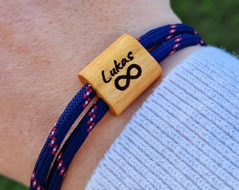 Engraved wooden bracelet, infinity symbol, Valentine's Day, surfer bracelet, personalized bracelet, wood, engraved bracelet, Mother's Day