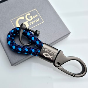 Schlüsselanhänger, Firmung, Konfirmation, Taufe, Kommunion, Segeltau, 8mm, Karabiner, Gravur, personalisiertes Geschenk, Weihnachten Bild 1