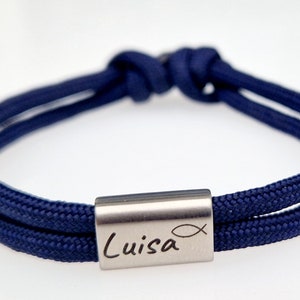 Engraved bracelet with name and fish, baptism, sailing rope bracelet, personalized bracelet, communion bracelet, confirmation bracelet