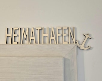 Door frame decoration "Home Port" – modern lettering, nautical, 3D decoration, anchor, arrived home, feel good, home port lettering