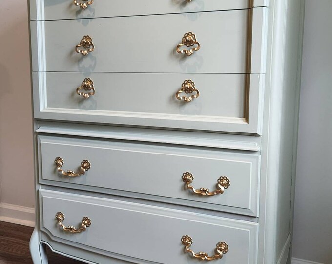 SOLD OUT French Provincial, 6 Drawer Dresser, Turquoise Dresser