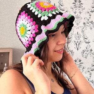 Crochet Bucket Hat,Crochet Tall Hat,Bohemian Hat,Summer Hat,Bucket Hat,Crochet Granny Square Hat,Beach Hat,Vintage Hat,Handmade Gift